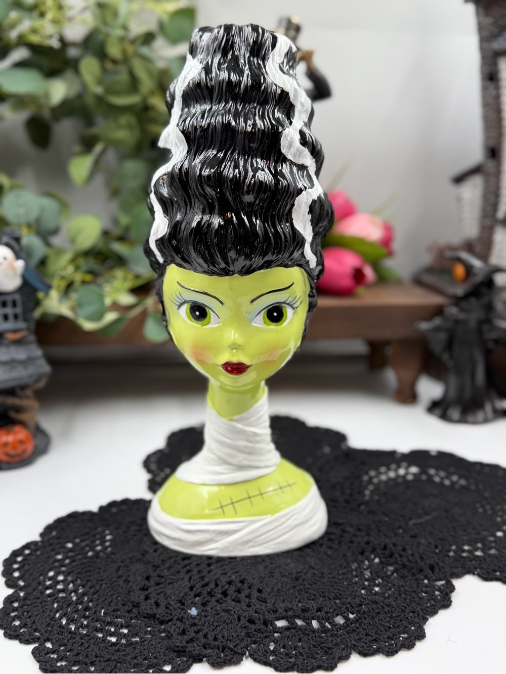 Bride of Frankenstein Halloween Bust Statue 15” Gothic Decor HTF NWT